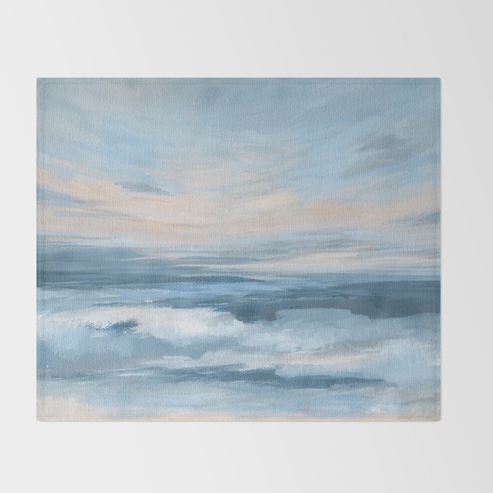 Low Tide - Blue & Coral Abstract Coastal Seascape Throw Blanket Gallery Image 2