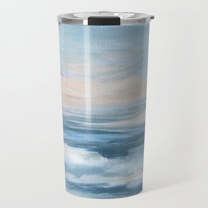 Low Tide - Blue & Coral Abstract Coastal Seascape Travel Mug Gallery Image 1