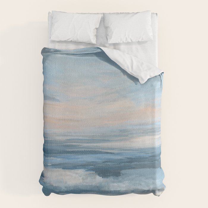 Low Tide - Blue & Coral Abstract Coastal Seascape Duvet Cover Gallery Image 1