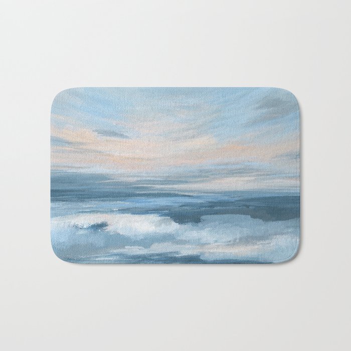 Low Tide - Blue & Coral Abstract Coastal Seascape Bath Mat Gallery Image 1