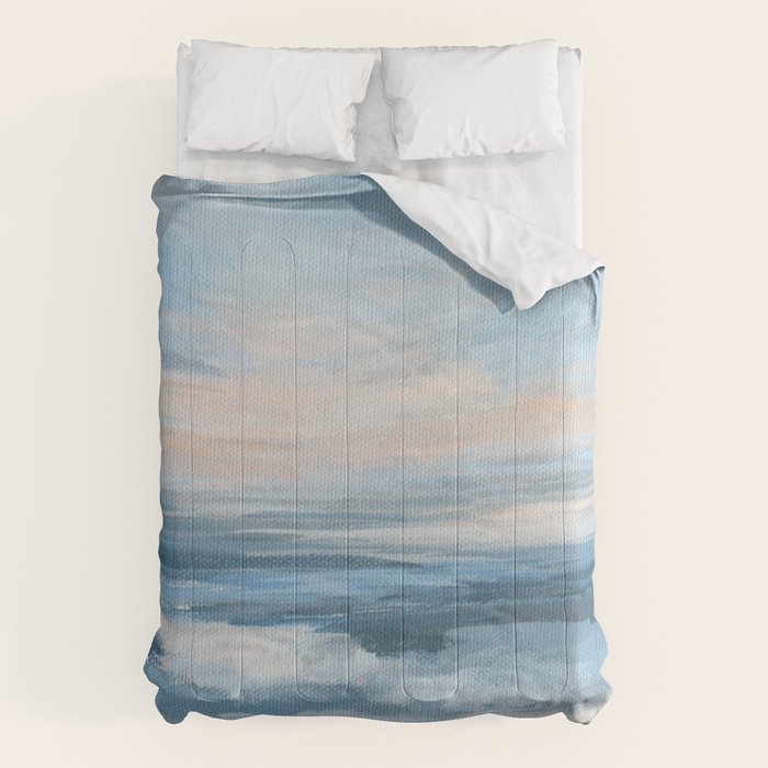 Low Tide - Blue & Coral Abstract Coastal Seascape Comforter Gallery Image 1