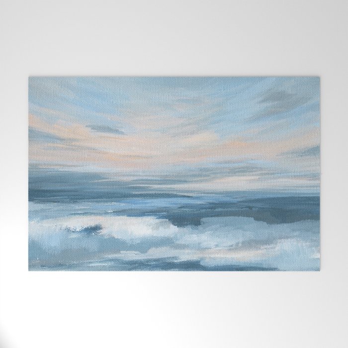 Low Tide - Blue & Coral Abstract Coastal Seascape Welcome Mat Gallery Image 1