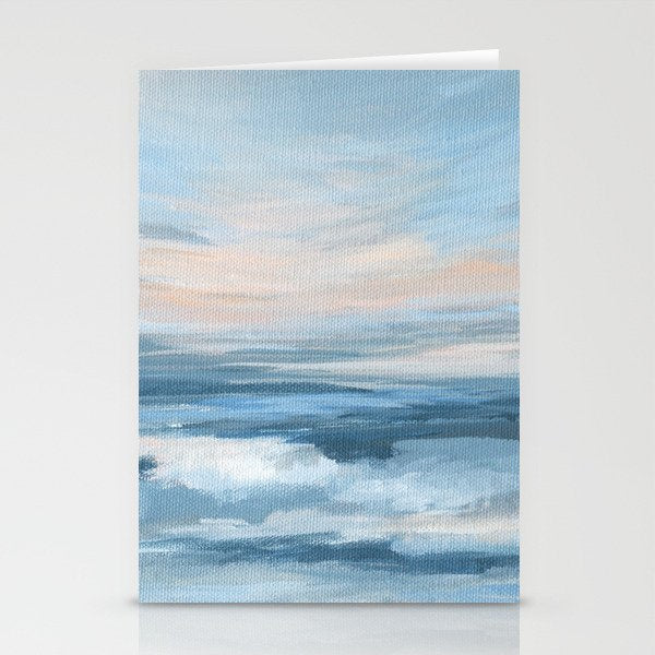 Low Tide - Blue & Coral Abstract Coastal Seascape Stationery Card Gallery Image 1