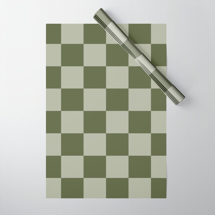 Checkered (Sage & Olive Green) Wrapping Paper Gallery Image 1