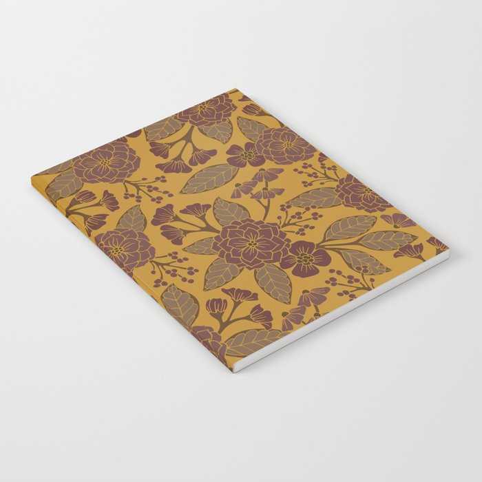 Mustard Yellow, Brown, Raisin, Taupe & Mauve Floral Pattern Notebook Gallery Image 2