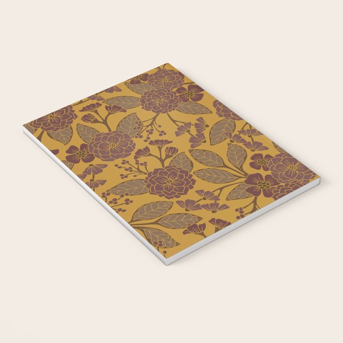 Mustard Yellow, Brown, Raisin, Taupe & Mauve Floral Pattern Notebook Gallery Image 3