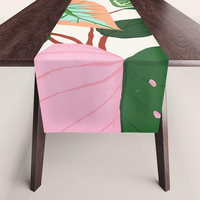 The Inseparable V.01, Nature Botanical Plants, Blush Leaves Modern Boho, Pastel Illustration Garden Table Runner Gallery Image 1