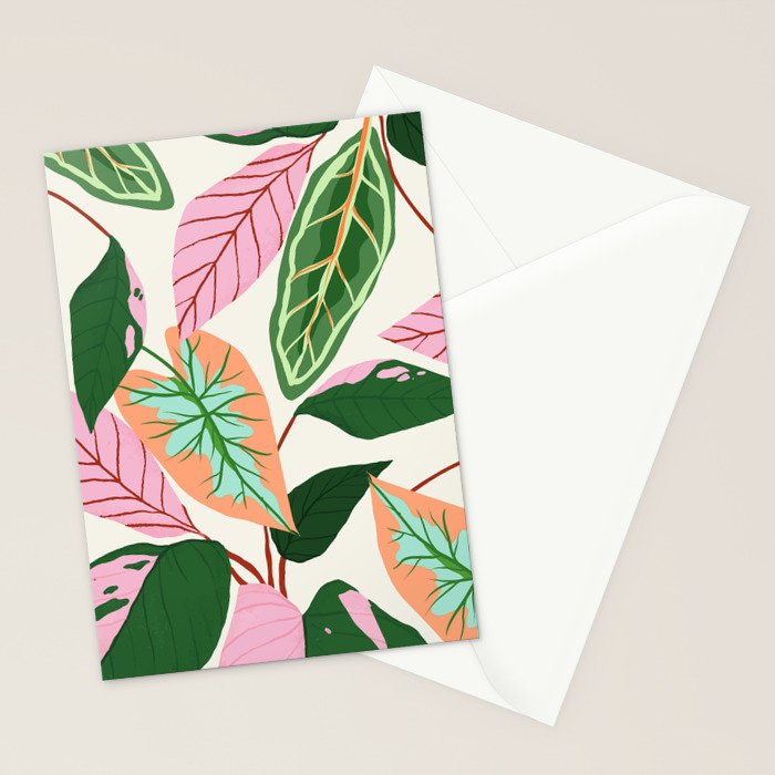 The Inseparable V.01, Nature Botanical Plants, Blush Leaves Modern Boho, Pastel Illustration Garden Stationery Card Gallery Image 2