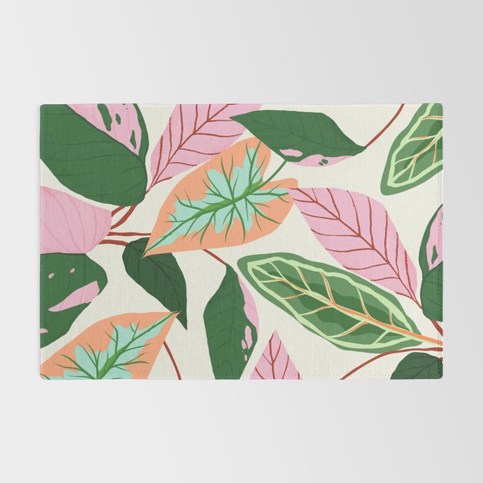 The Inseparable V.01, Nature Botanical Plants, Blush Leaves Modern Boho, Pastel Illustration Garden Rug Gallery Image 2