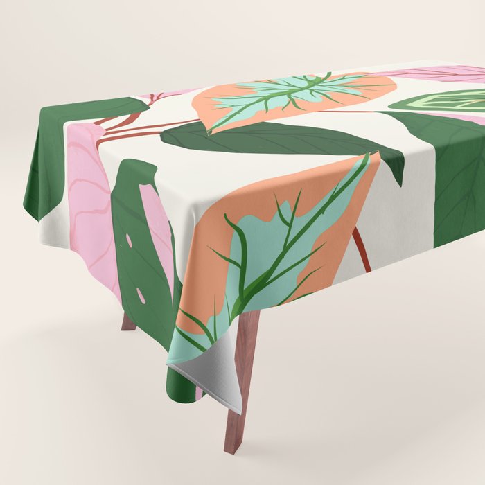 The Inseparable V.01, Nature Botanical Plants, Blush Leaves Modern Boho, Pastel Illustration Garden Tablecloth Gallery Image 1