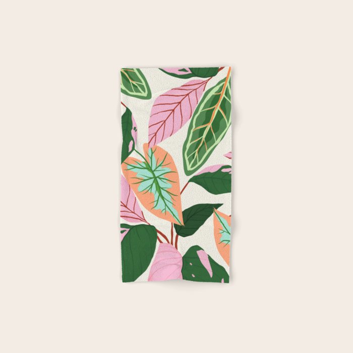 The Inseparable V.01, Nature Botanical Plants, Blush Leaves Modern Boho, Pastel Illustration Garden Bath Towel Gallery Image 1