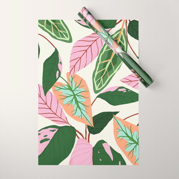 The Inseparable V.01, Nature Botanical Plants, Blush Leaves Modern Boho, Pastel Illustration Garden Wrapping Paper Gallery Image 1