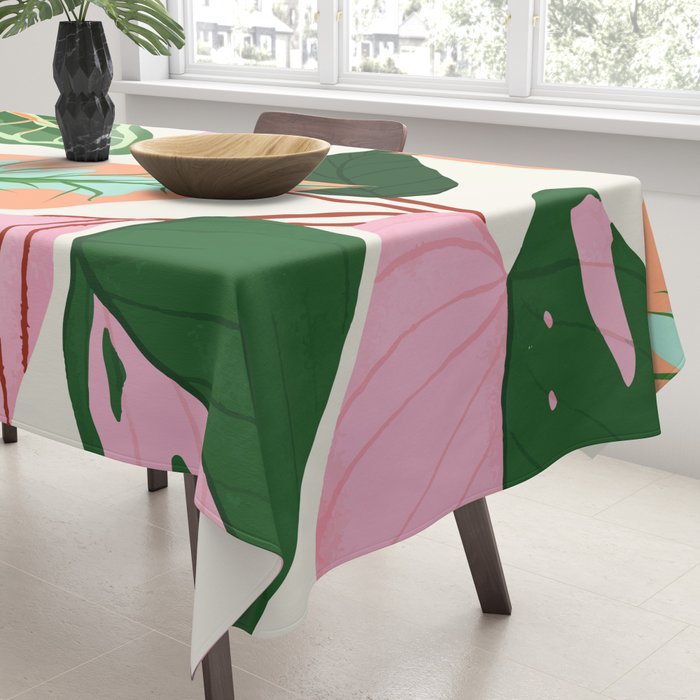 The Inseparable V.01, Nature Botanical Plants, Blush Leaves Modern Boho, Pastel Illustration Garden Tablecloth Gallery Image 3