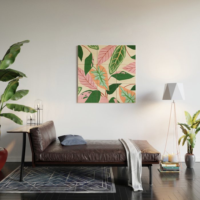 The Inseparable V.01, Nature Botanical Plants, Blush Leaves Modern Boho, Pastel Illustration Garden Wood Wall Art Gallery Image 2