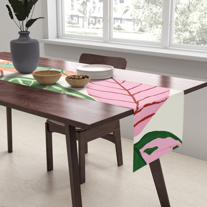 The Inseparable V.01, Nature Botanical Plants, Blush Leaves Modern Boho, Pastel Illustration Garden Table Runner Gallery Image 2