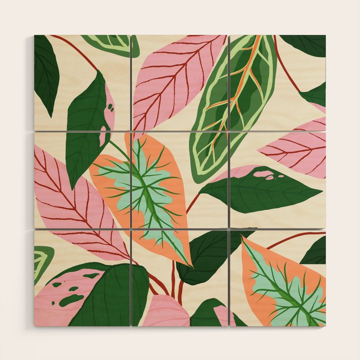 The Inseparable V.01, Nature Botanical Plants, Blush Leaves Modern Boho, Pastel Illustration Garden Wood Wall Art Gallery Image 1
