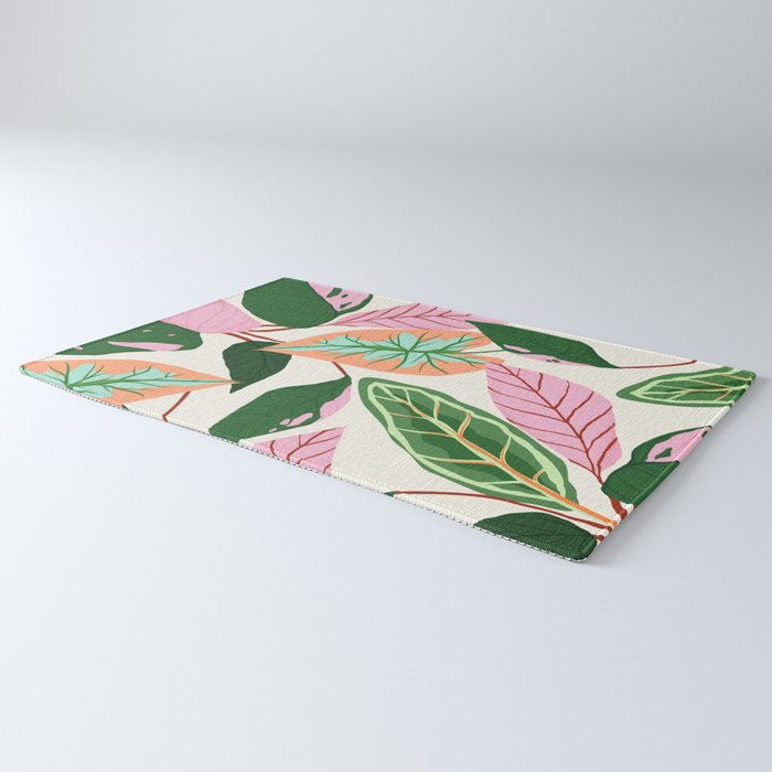 The Inseparable V.01, Nature Botanical Plants, Blush Leaves Modern Boho, Pastel Illustration Garden Rug Gallery Image 3