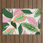 The Inseparable V.01, Nature Botanical Plants, Blush Leaves Modern Boho, Pastel Illustration Garden Outdoor Rug Gallery Image 1