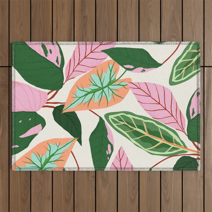 The Inseparable V.01, Nature Botanical Plants, Blush Leaves Modern Boho, Pastel Illustration Garden Outdoor Rug Gallery Image 1