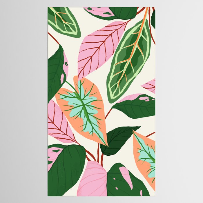 The Inseparable V.01, Nature Botanical Plants, Blush Leaves Modern Boho, Pastel Illustration Garden Tablecloth Gallery Image 2