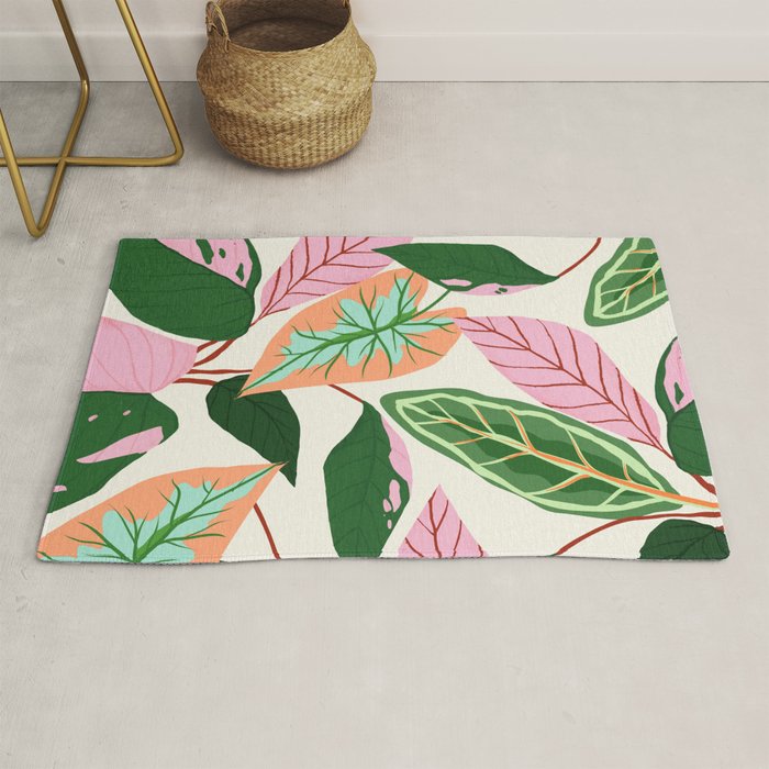 The Inseparable V.01, Nature Botanical Plants, Blush Leaves Modern Boho, Pastel Illustration Garden Rug Gallery Image 1