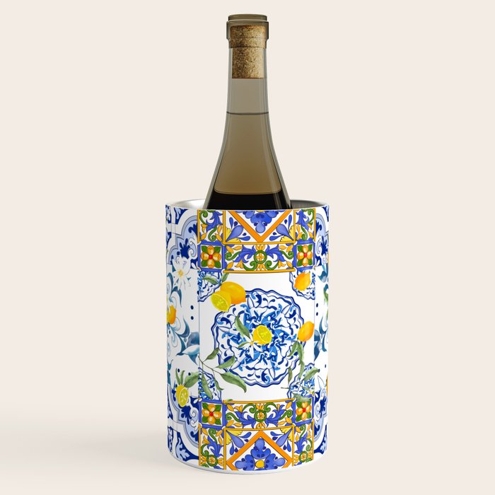 Summer, citrus ,Mediterranean style ,flowers,lemon fruit pattern  Wine Chiller Gallery Image 2
