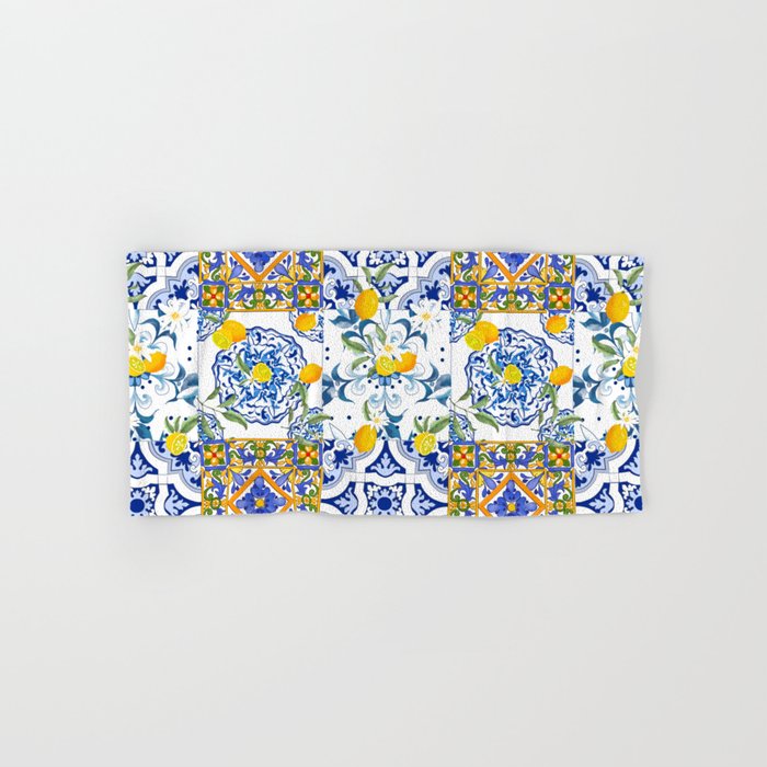 Summer, citrus ,Mediterranean style ,flowers,lemon fruit pattern  Bath Towel Gallery Image 1