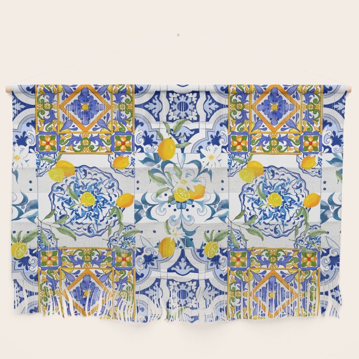 Summer, citrus ,Mediterranean style ,flowers,lemon fruit pattern  Wall Hanging Gallery Image 1