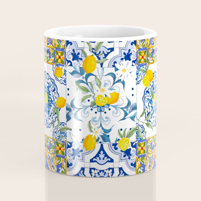 Summer, citrus ,Mediterranean style ,flowers,lemon fruit pattern  Coffee Mug Gallery Image 4