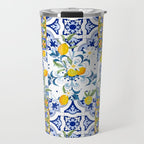 Summer, citrus ,Mediterranean style ,flowers,lemon fruit pattern  Travel Mug Gallery Image 1