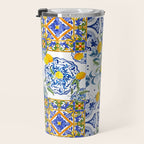 Summer, citrus ,Mediterranean style ,flowers,lemon fruit pattern  Travel Mug Gallery Image 3