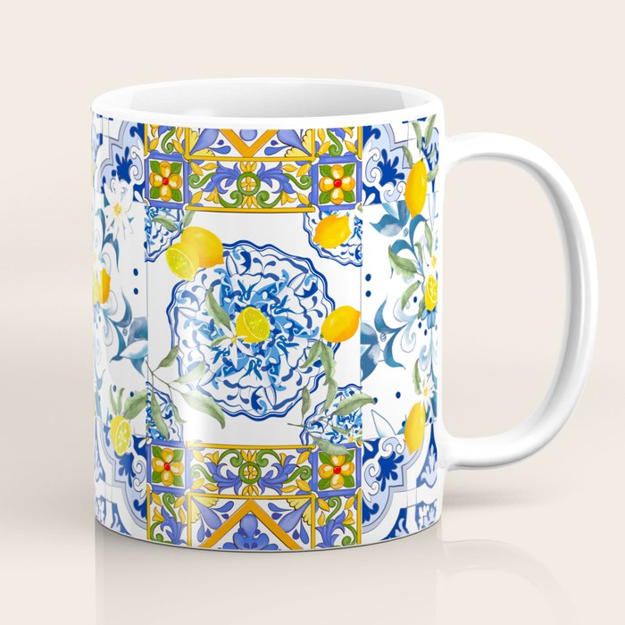 Summer, citrus ,Mediterranean style ,flowers,lemon fruit pattern  Coffee Mug Gallery Image 1