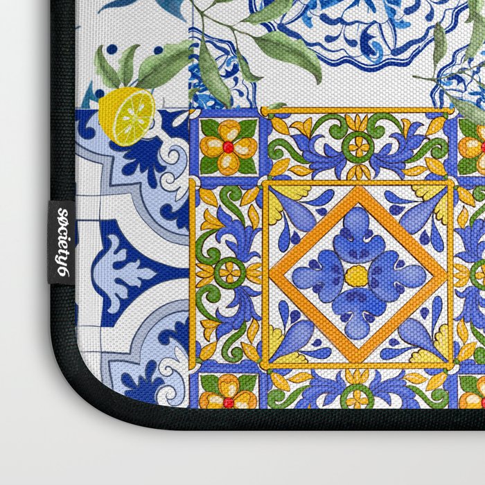 Summer, citrus ,Mediterranean style ,flowers,lemon fruit pattern  Laptop Sleeve Gallery Image 3