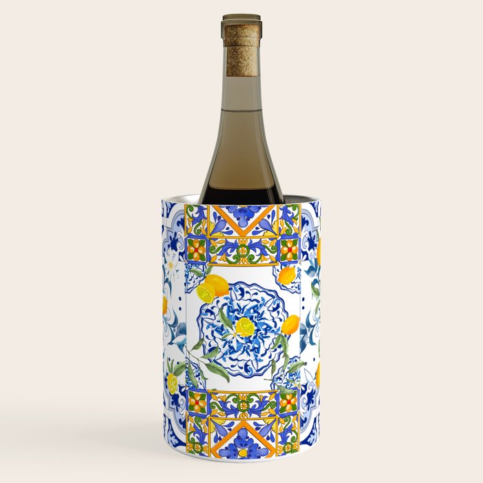 Summer, citrus ,Mediterranean style ,flowers,lemon fruit pattern  Wine Chiller Gallery Image 3
