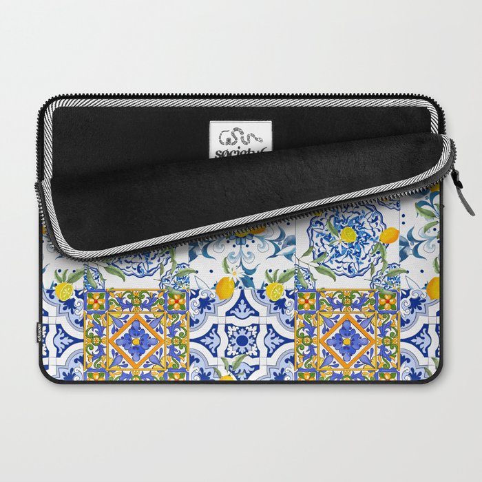 Summer, citrus ,Mediterranean style ,flowers,lemon fruit pattern  Laptop Sleeve Gallery Image 2