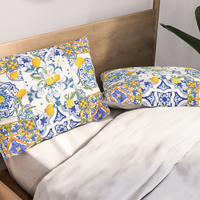 Summer, citrus ,Mediterranean style ,flowers,lemon fruit pattern  Pillow Sham Gallery Image 2