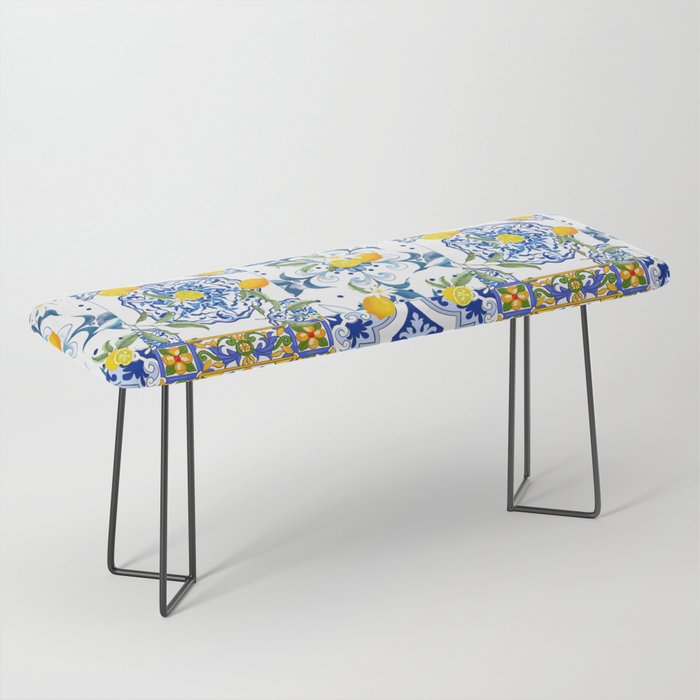 Summer, citrus ,Mediterranean style ,flowers,lemon fruit pattern  Bench Gallery Image 1