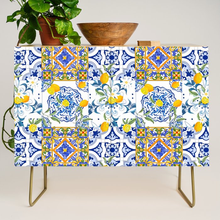 Summer, citrus ,Mediterranean style ,flowers,lemon fruit pattern  Credenza Gallery Image 1