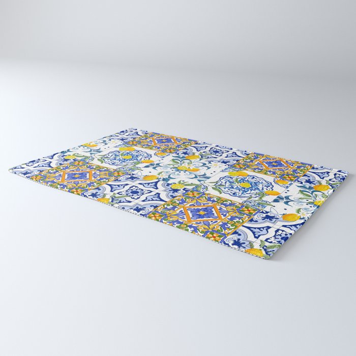 Summer, citrus ,Mediterranean style ,flowers,lemon fruit pattern  Rug Gallery Image 3