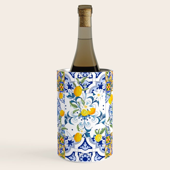 Summer, citrus ,Mediterranean style ,flowers,lemon fruit pattern  Wine Chiller Gallery Image 1