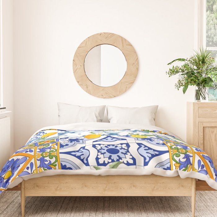 Summer, citrus ,Mediterranean style ,flowers,lemon fruit pattern  Duvet Cover Gallery Image 3
