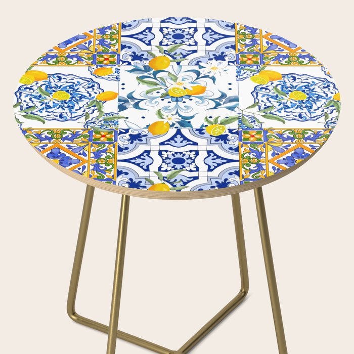 Summer, citrus ,Mediterranean style ,flowers,lemon fruit pattern  Side Table Gallery Image 2