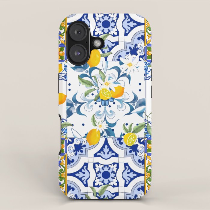 Summer, citrus ,Mediterranean style ,flowers,lemon fruit pattern  iPhone Case Gallery Image 1