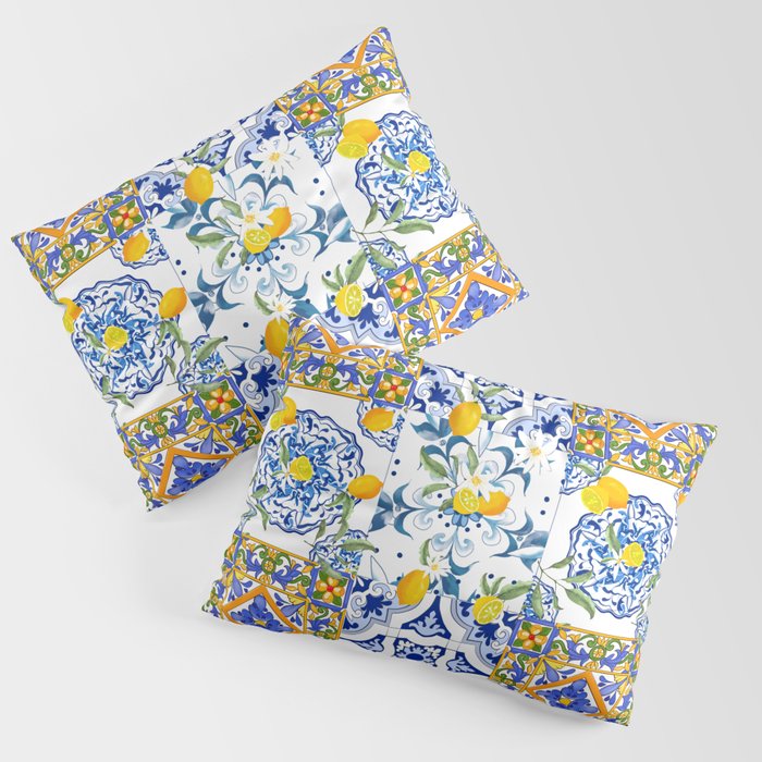 Summer, citrus ,Mediterranean style ,flowers,lemon fruit pattern  Pillow Sham Gallery Image 3