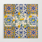 Summer, citrus ,Mediterranean style ,flowers,lemon fruit pattern  Wood Wall Art Gallery Image 1