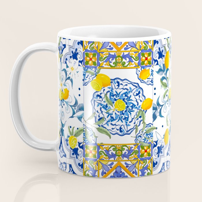Summer, citrus ,Mediterranean style ,flowers,lemon fruit pattern  Coffee Mug Gallery Image 3