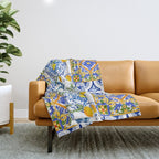Summer, citrus ,Mediterranean style ,flowers,lemon fruit pattern  Throw Blanket Gallery Image 1