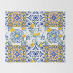 Summer, citrus ,Mediterranean style ,flowers,lemon fruit pattern  Throw Blanket Gallery Image 2