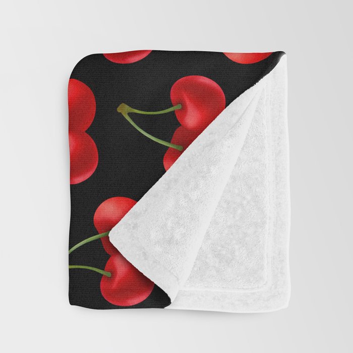 Y2K Cherries - Black Pattern Large Throw Blanket Gallery Image 3