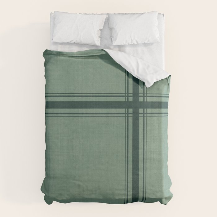 Minimal Plaid in Green Duvet Cover Gallery Image 1